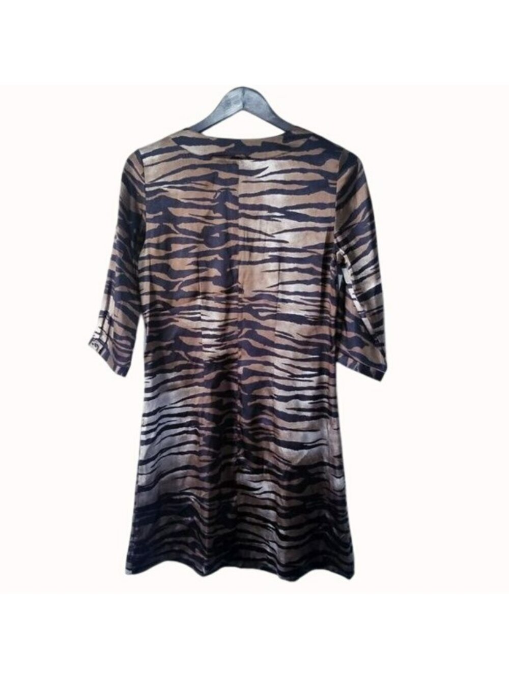 Chico's Women's Zebra Animal Print Midi Dress 3/4 Sleeve Size 0 Brown Black - Picture 2 of 4